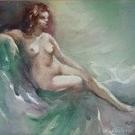 Nue assise
